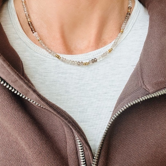 BUNDLE Ombre Smokey Quartz Necklace Waterproof Gold Beautiful Neutral Beaded - Picture 4 of 12